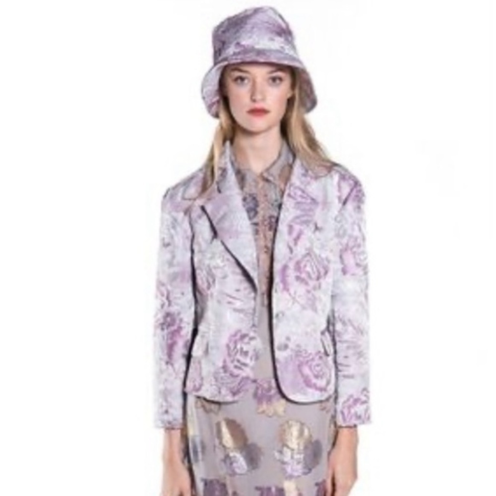 ✅ Anna Sui Blazer Jacket Peonies Brocade in Purple Silver Floral - Picture 2 of 8